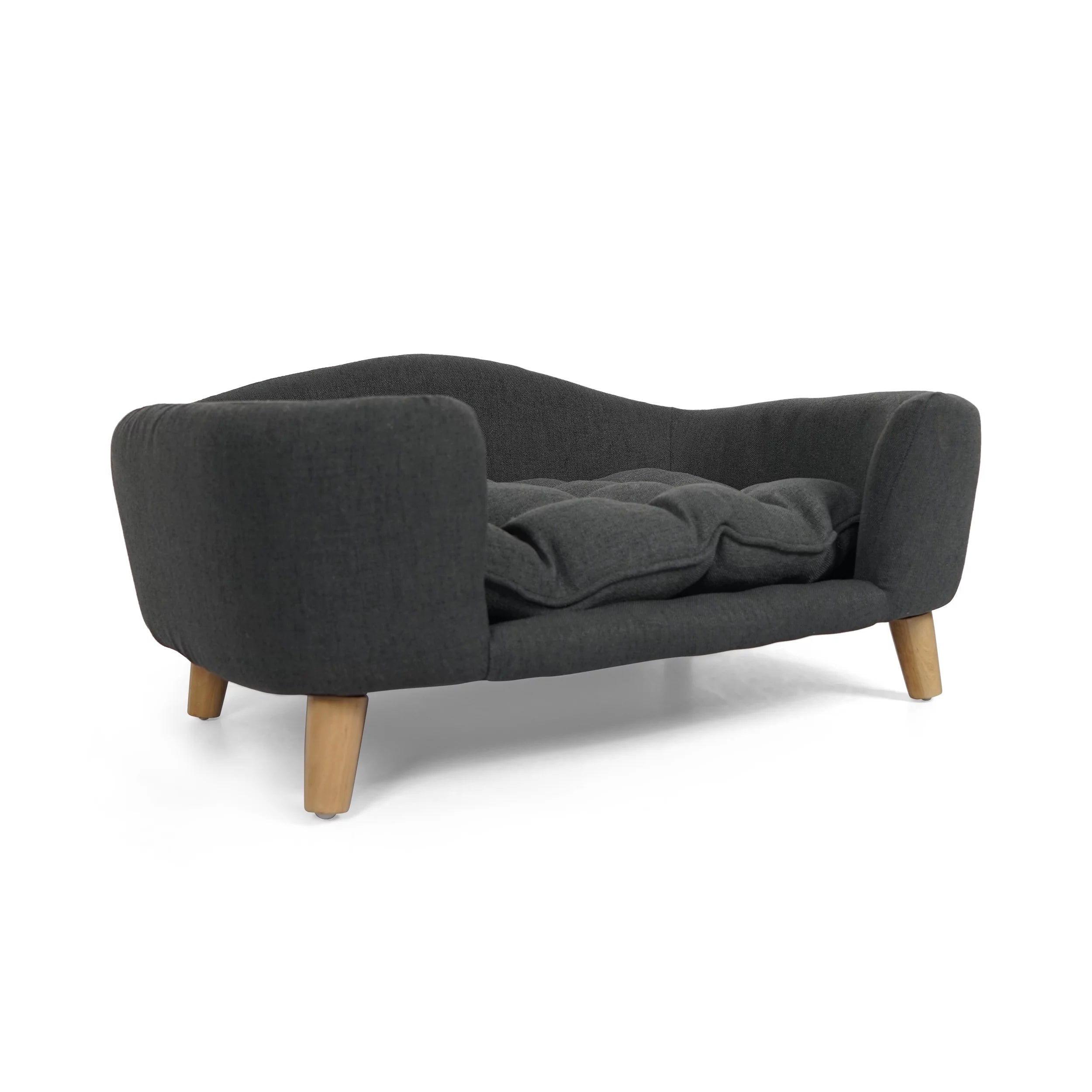 Mid Century Small Plush Pet Bed, Dark Gray and Natural I958