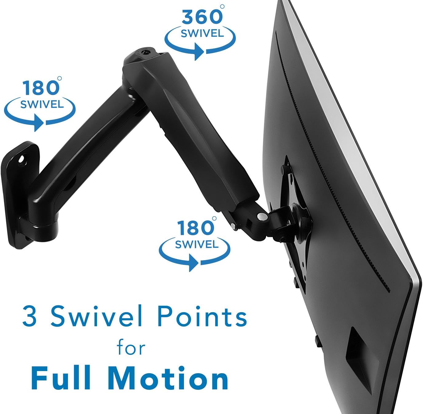 Monitor Wall Mount Arm, Full Motion Gas Spring, Fits 13-32 Inch Screens, VESA 75/100 D696208