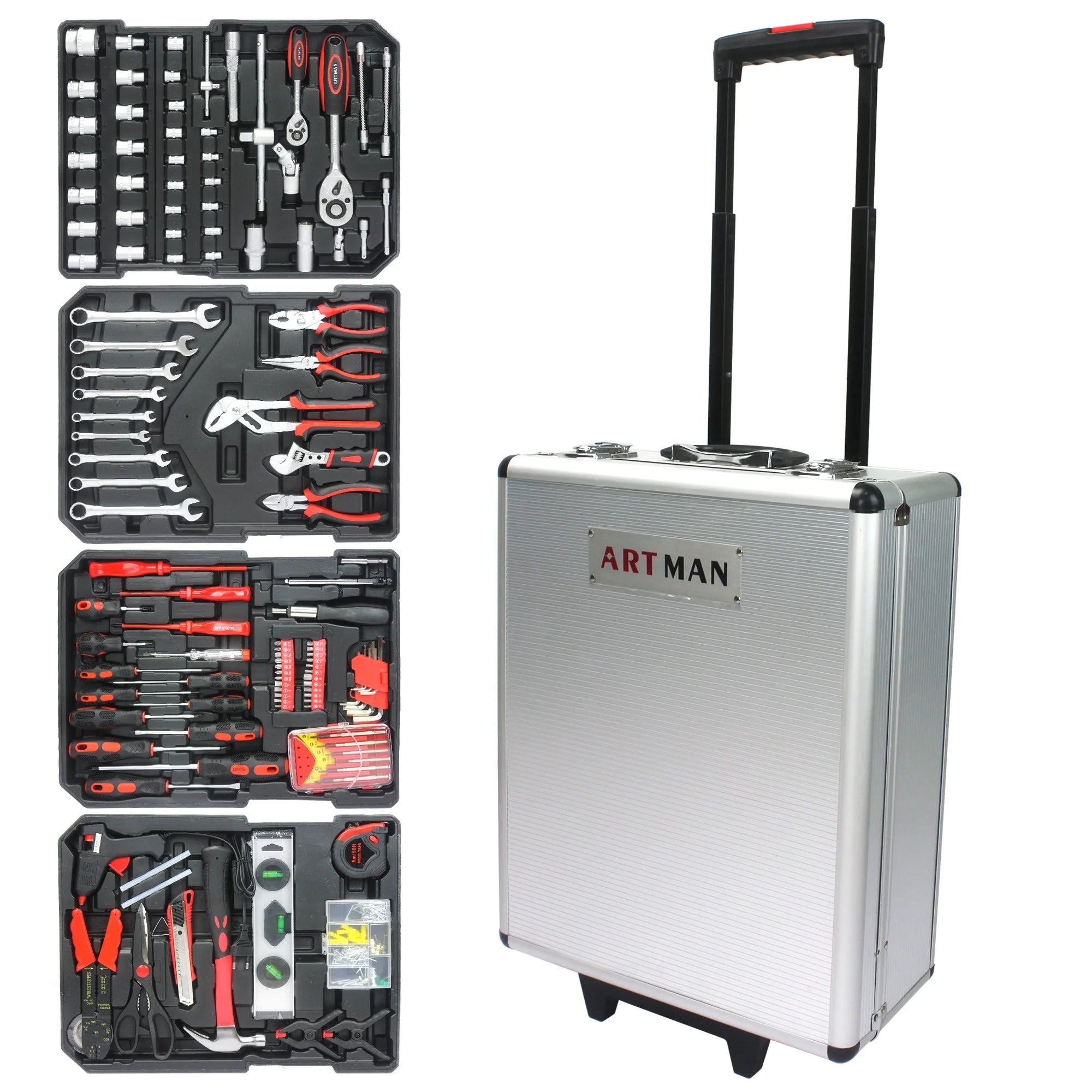 iRerts 899PCS Tool Set, White Hand Tool Box with 4 Layers of Toolset and Wheels, Household Tool Kit with Rolling Tool Box, Complete Tool Box Set for Men, Household Hand Tool Set for House Repair