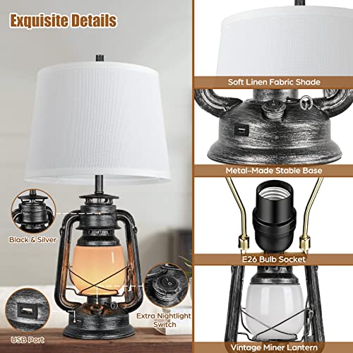 Farmhouse Table Lamps, 3-Way Dimmable Touch with USB Port, Night Light, White R877146