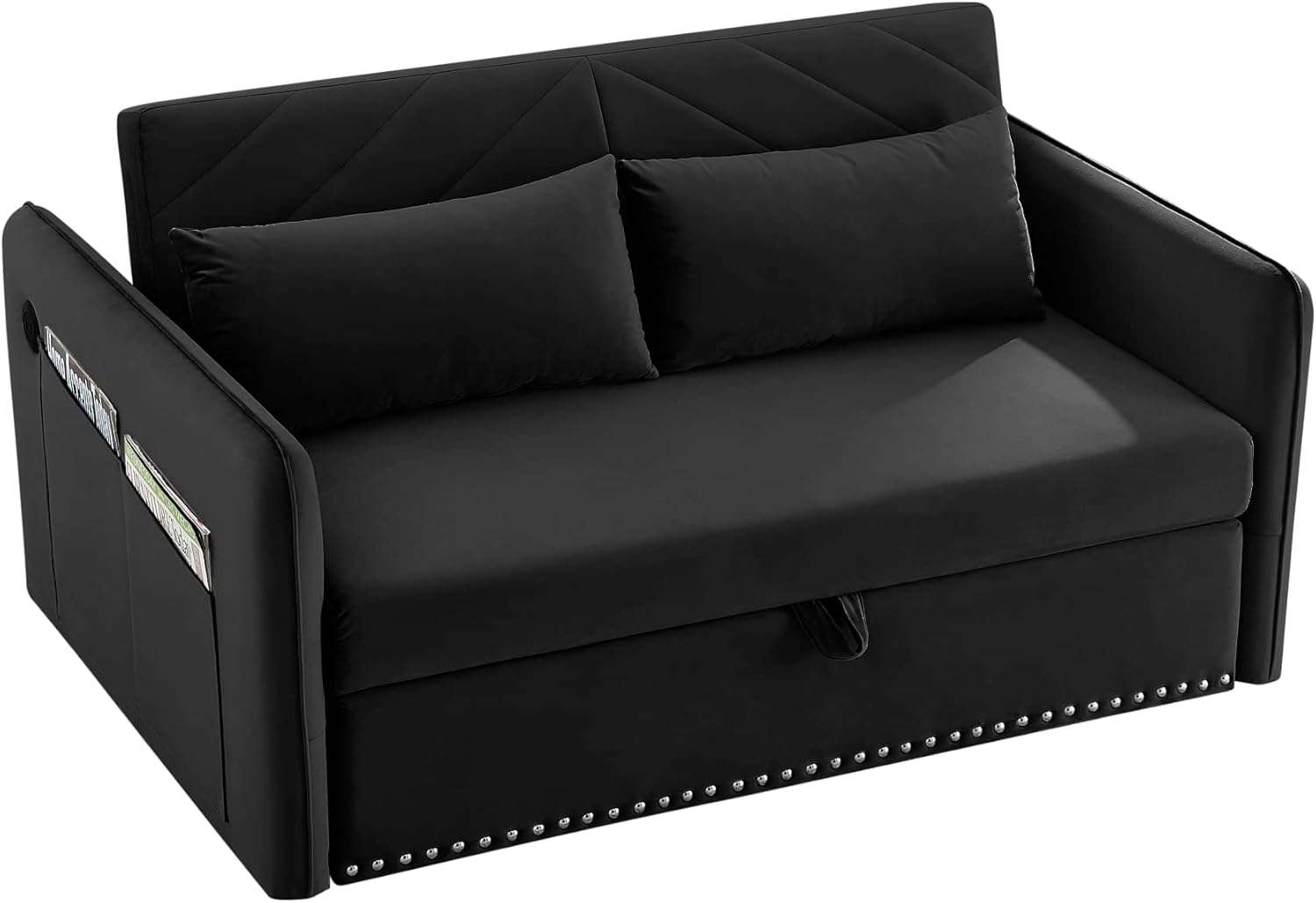 Convertible 3-in-1 Velvet Loveseat Sleeper Sofa with Pull Out Bed S614674