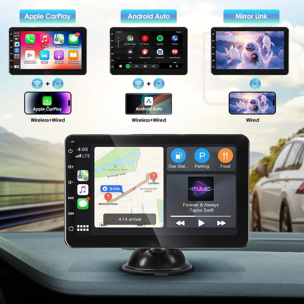 Portable 7-Inch Car Stereo with Wireless CarPlay & Android Auto W452