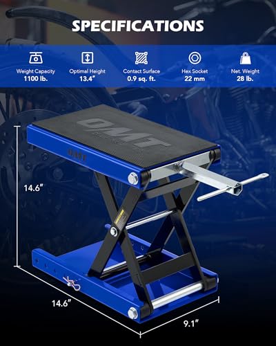 Motorcycle Scissor Lift Jack, 1100 lb Capacity, Wide Deck with T Handle, for ATV Dirt Bike Cruiser V607
