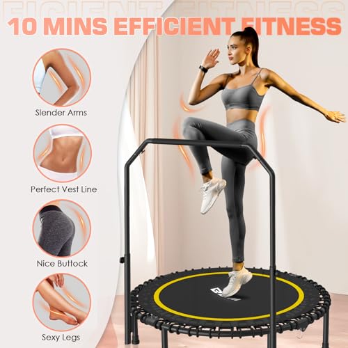 Foldable Mini Trampoline with Adjustable Foam Handle for Indoor Workout M8038