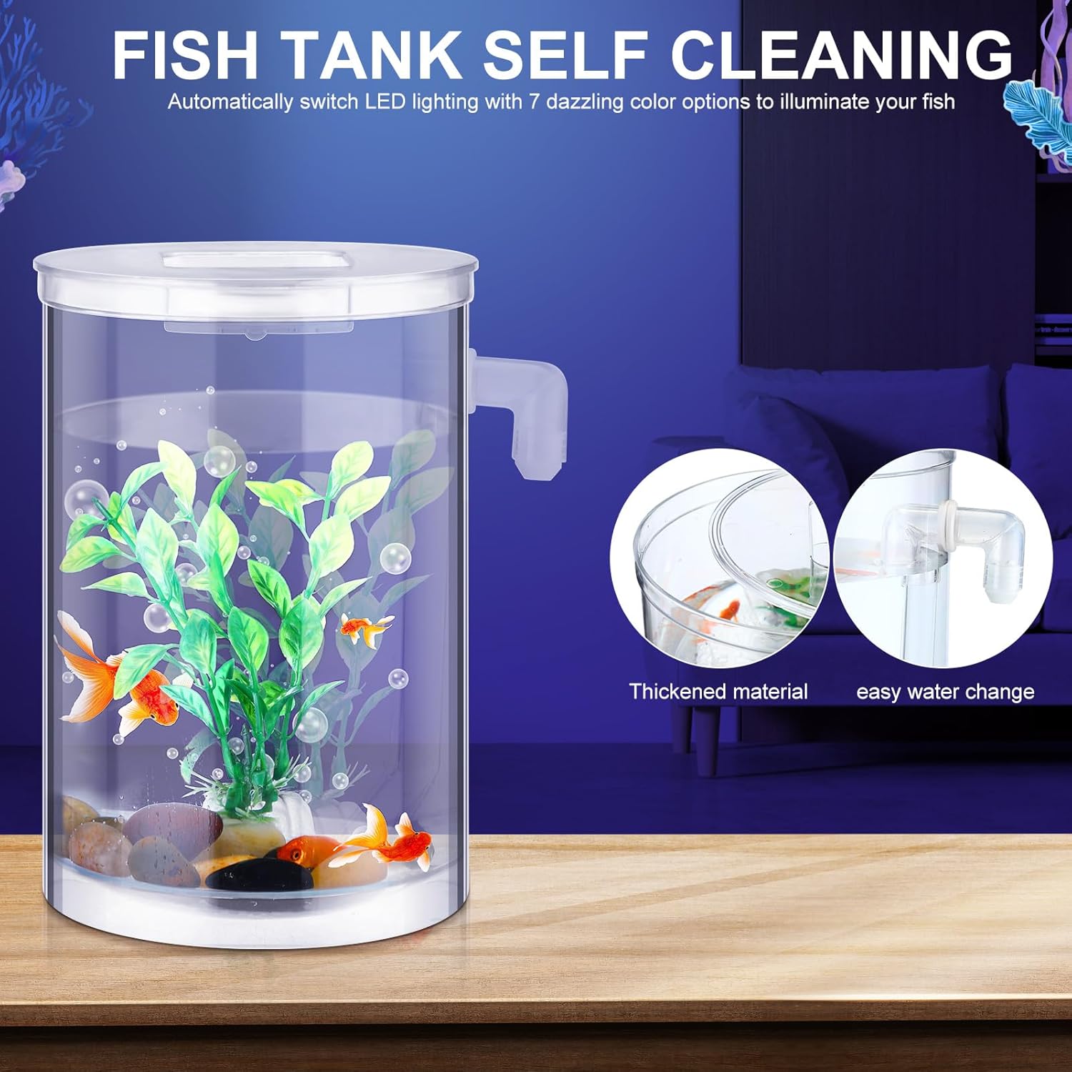 2 Pack Betta Fish Tank 360 Aquarium 1 Gallon Self Cleaning Fish Bowl Starter Kit I1805