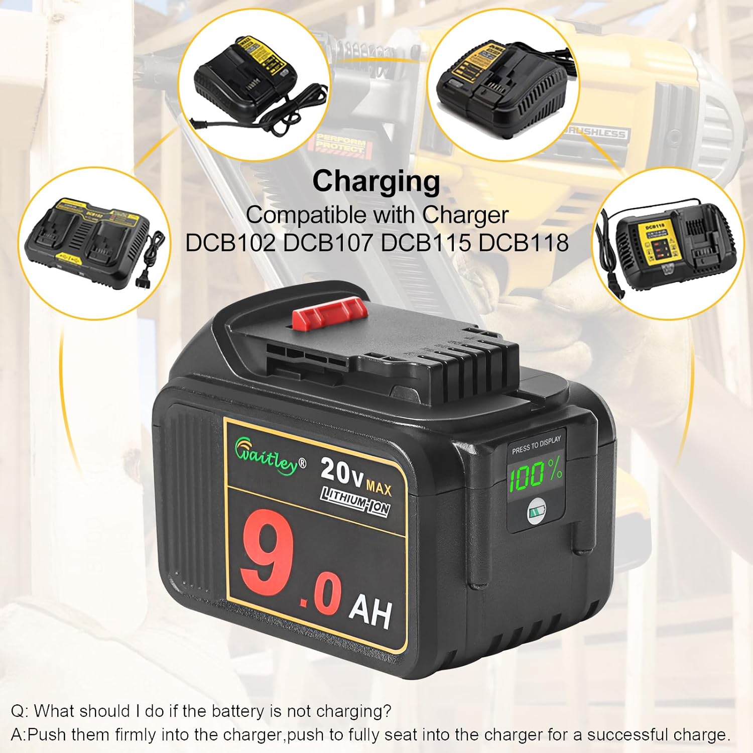 2 Pack 20V 9.0Ah Replacement Battery with LED Indicator for Cordless Power Tools C11472