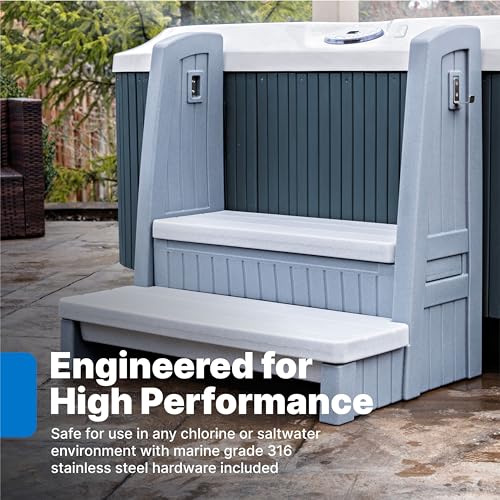Hot Tub Storage Steps with Handrails, 2-Step Stool, Waterproof, Gray K51984