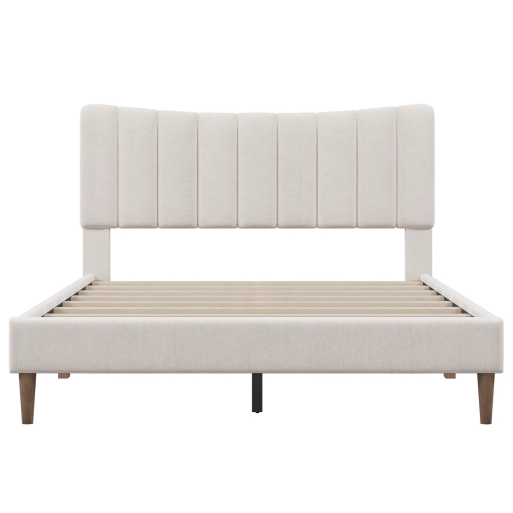 Upholstered Queen Platform Bed with Tufted Headboard and Wood Legs A896