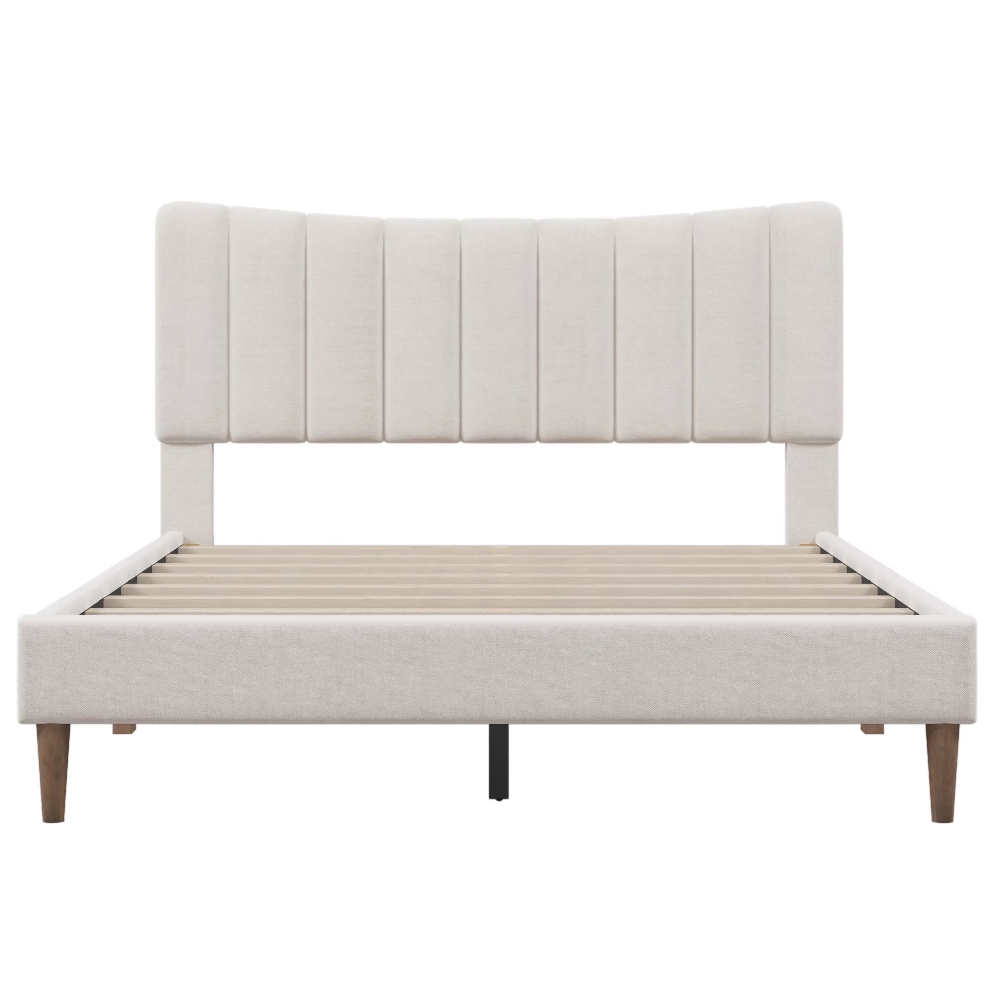 Upholstered Queen Platform Bed with Tufted Headboard and Wood Legs A896