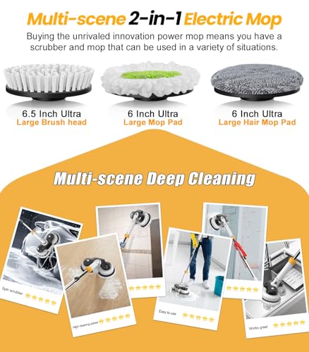 Cordless Electric Mop with 6000mAh Battery, Spin Scrubber for Floor Cleaning U360