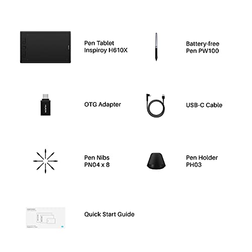 Drawing Tablet with Battery-Free Stylus 8192 Pressure Sensitivity for Digital Art, Painting & Design B5714