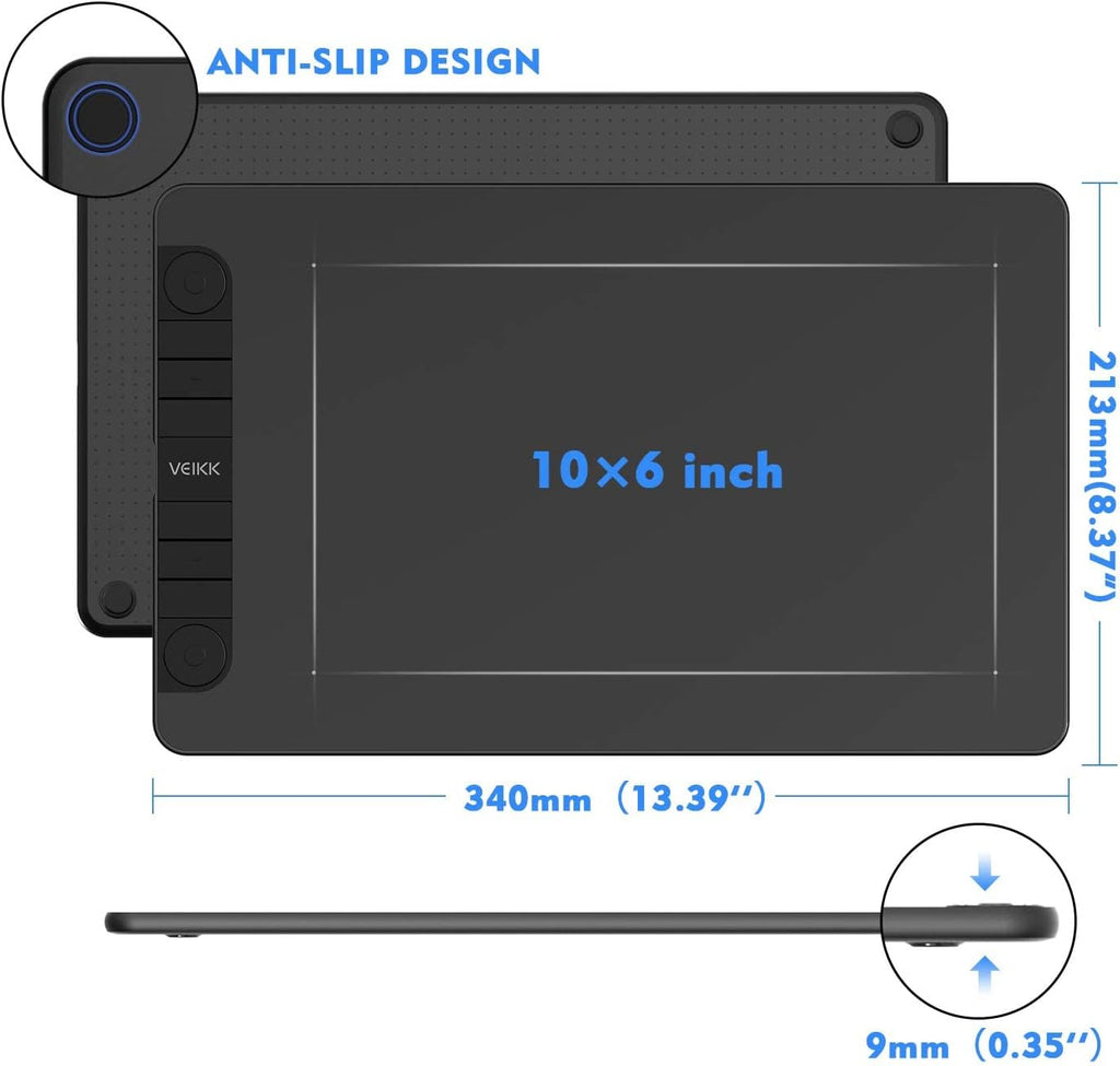 10 x 6 Inch Graphics Drawing Tablet with 8 Shortcut Keys, 8192 Levels Tilt Support P8103