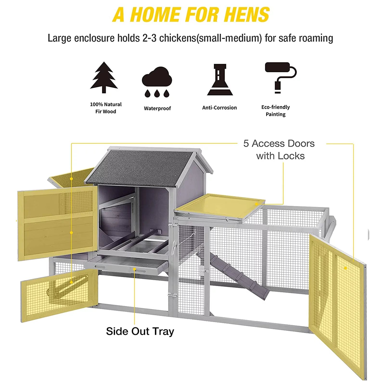 Wooden Chicken Coop with Wheels for 4 Chickens H8099