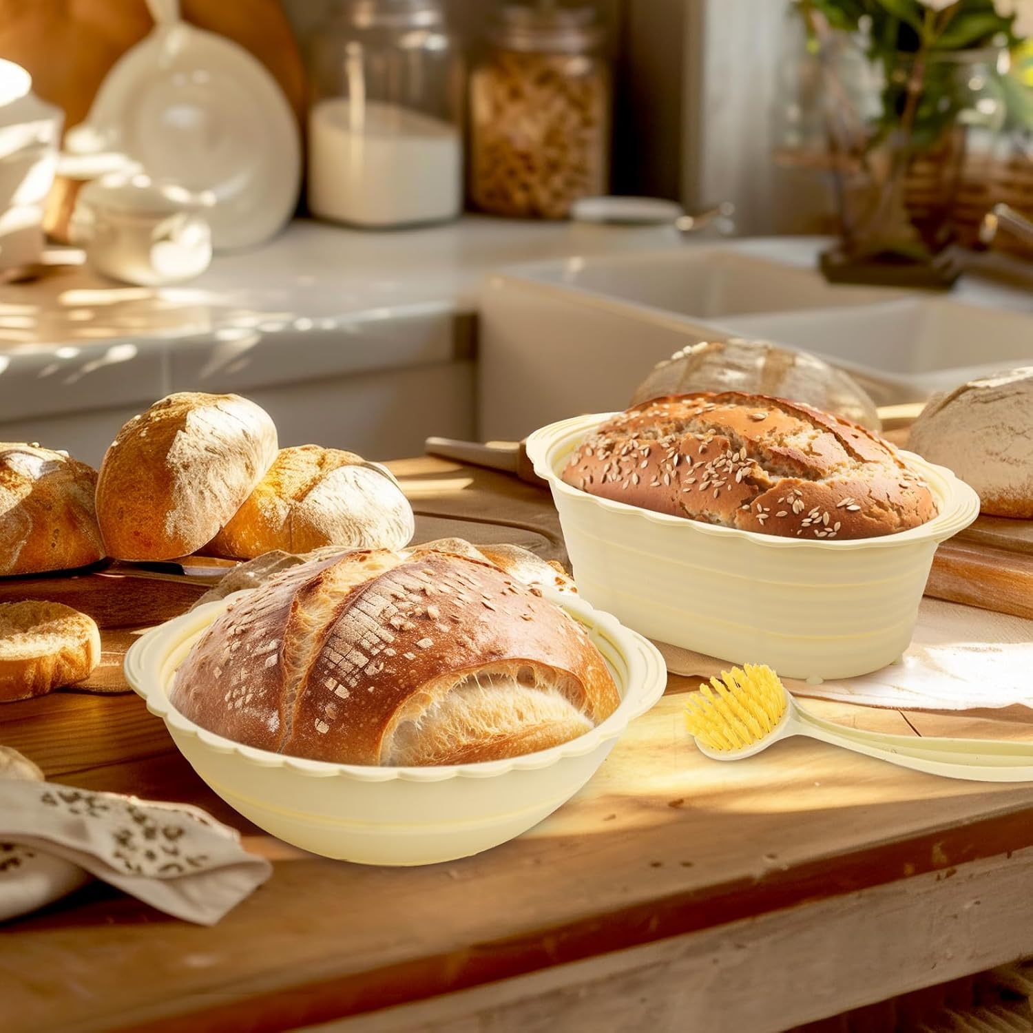Sourdough Bread Proofing Basket Set of 2, Round 9" & Oval 10" B995110