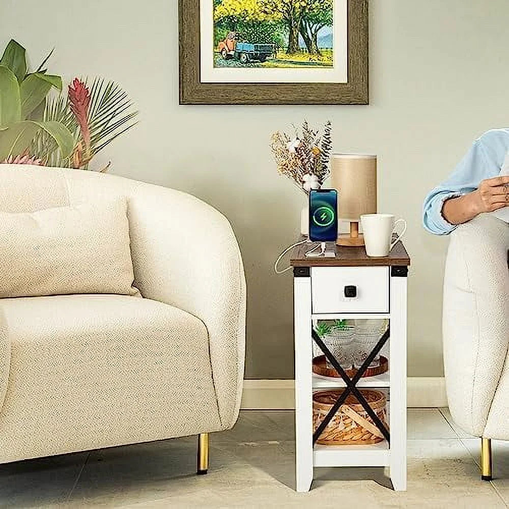 Narrow End Table with Charging Station and USB Ports G1258