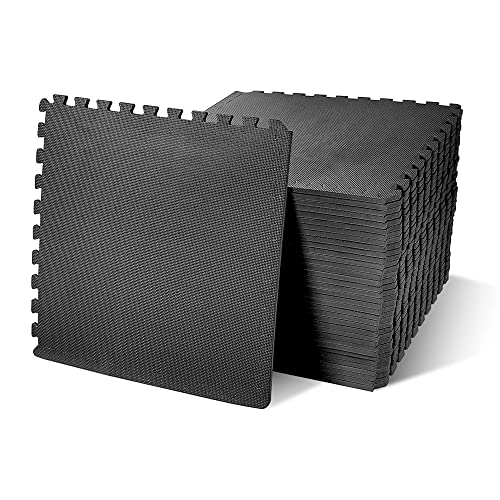 1" Thick EVA Interlocking Foam Gym Flooring Mat, 6 Tiles, Black M5857