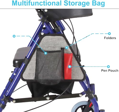Rollator Walker with Seat, 6-Inch Wheels, 350 lbs Capacity, Blue M399210
