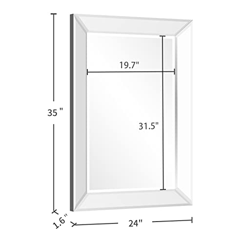 Large Rectangular Wall Mirror 28"x39" - Angled Beveled Frame U6041