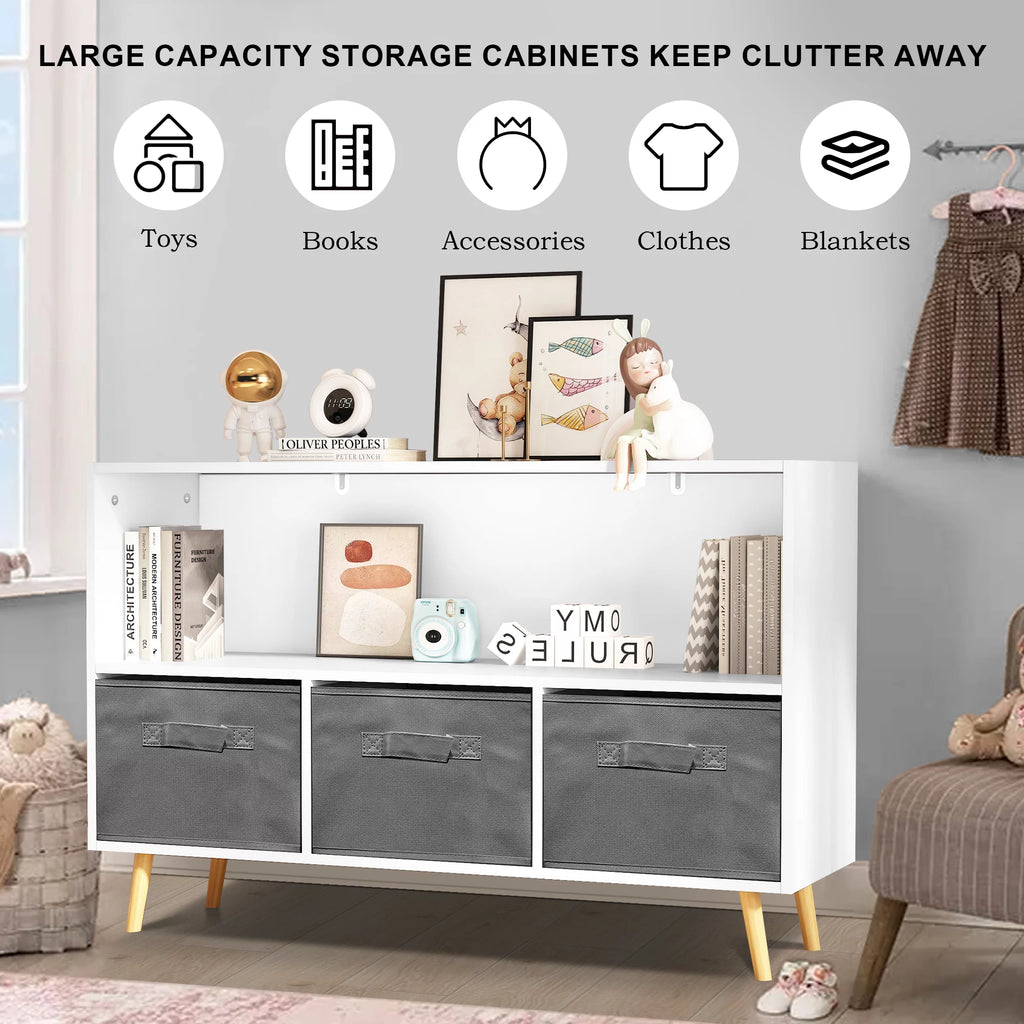 Kids Toy Storage Cabinet with Collapsible Fabric Drawers X806