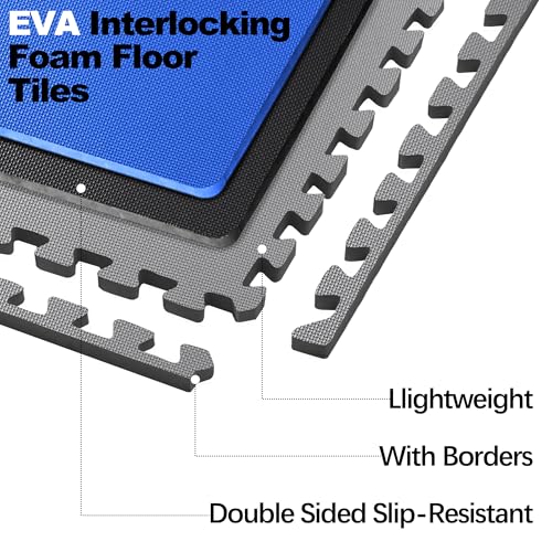 1" Thick EVA Interlocking Foam Gym Flooring Mat, 6 Tiles, Black M5857