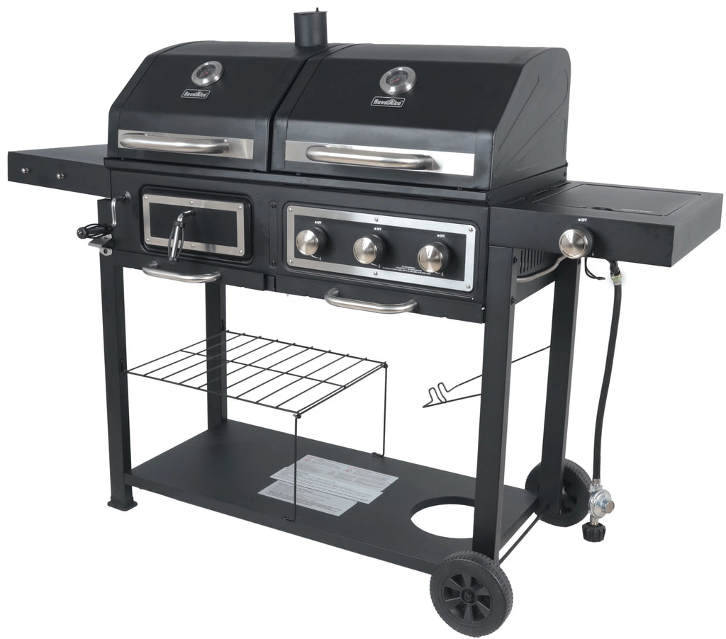 Dual Fuel Gas & Charcoal Combo Grill, Black with Stainless G725379