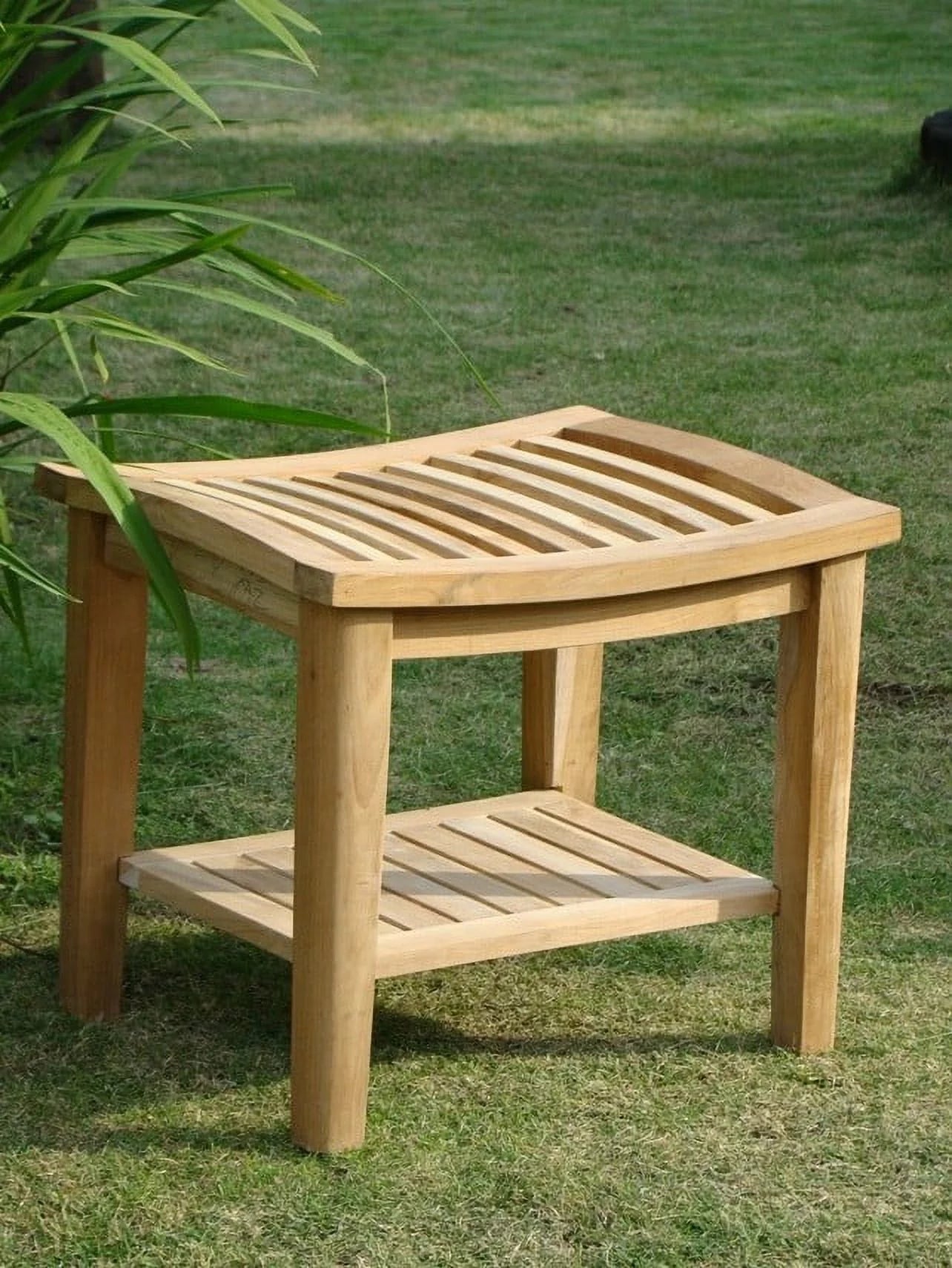 Teak Wood Shower Stool Bench with Shelf A5454