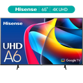 Hisense 65-Inch Class A6 Series 4K UHD Google Smart TV (65A6N, 2024 Model) - 4K AI Upscaler, Game Mode Plus, Voice Remote, DTS Virtual:X technology