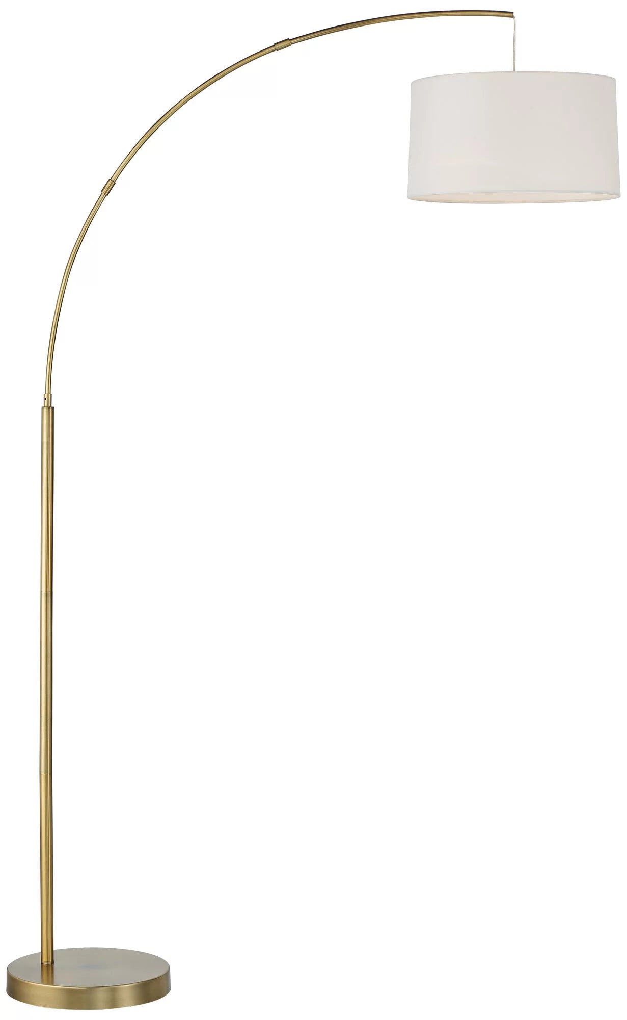 Modern Arc Floor Lamp 72" Tall Brass Metal White Linen Drum Shade F49893