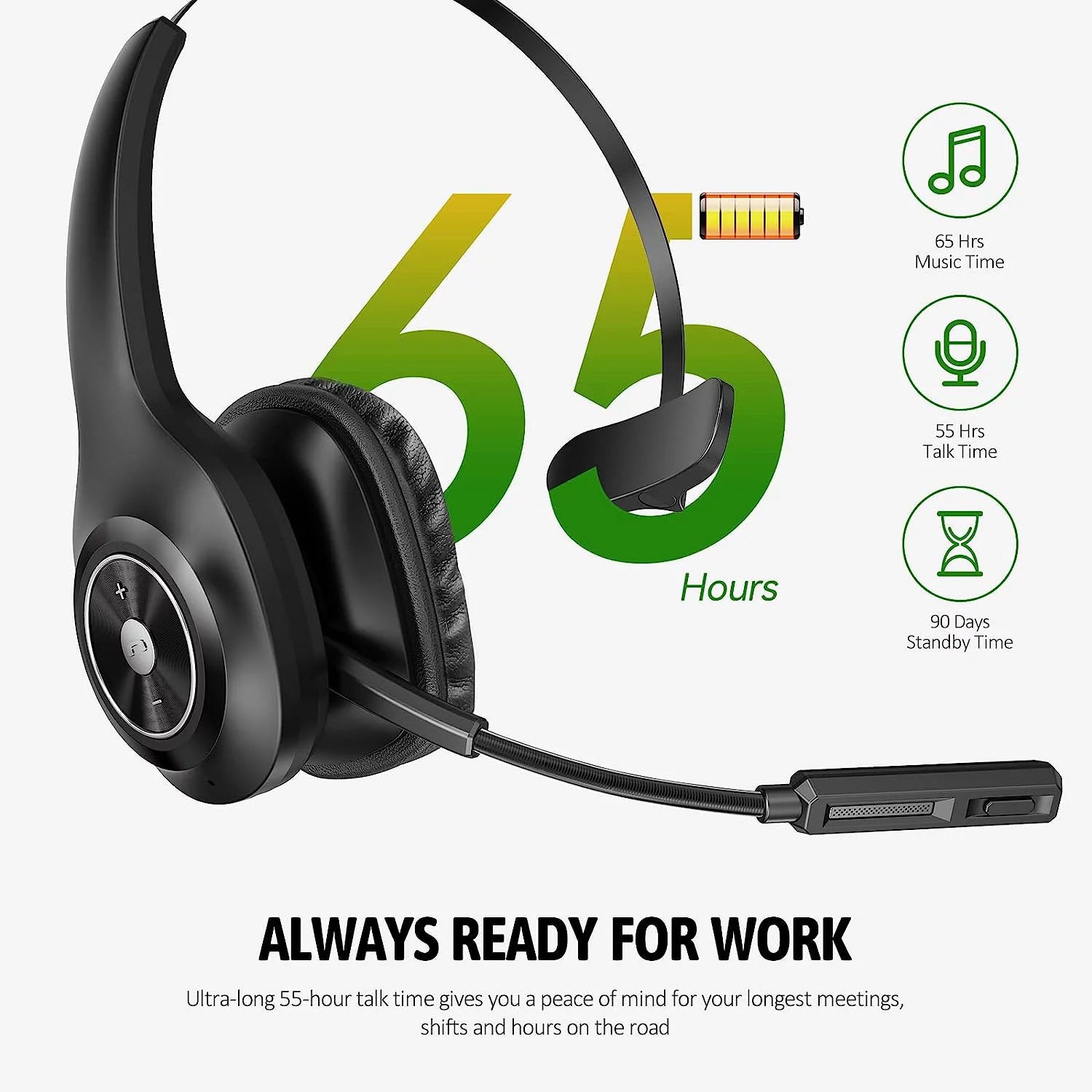 Wireless Bluetooth Headset with Noise Cancelling Microphone for Truck Drivers D96286