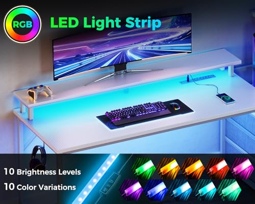 Gaming Desk with USB Charging Ports and LED Light T9380