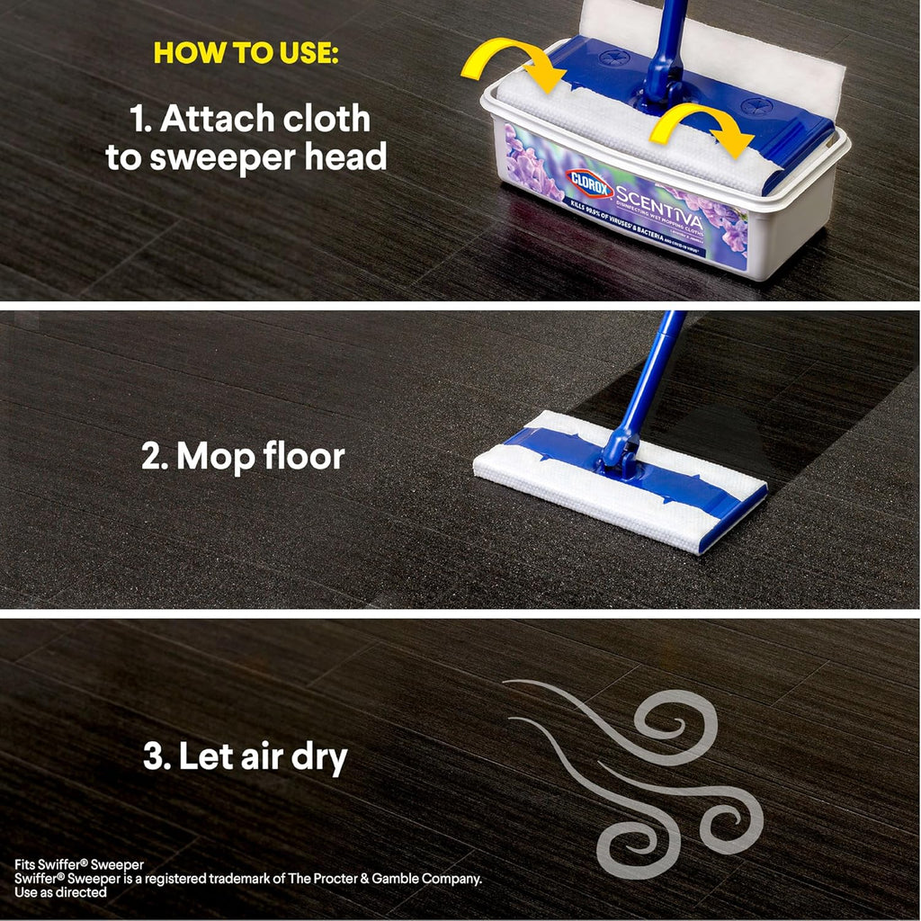 Disinfecting Wet Mop Pad, Disposable Floor Wipes, Lavender and Jasmine, 24 Count N2175