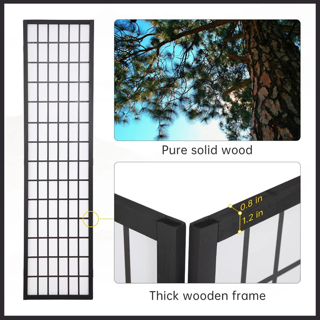 4 Panel Wood Room Divider Folding Privacy Screen 71" Tall Portable Partition S9377