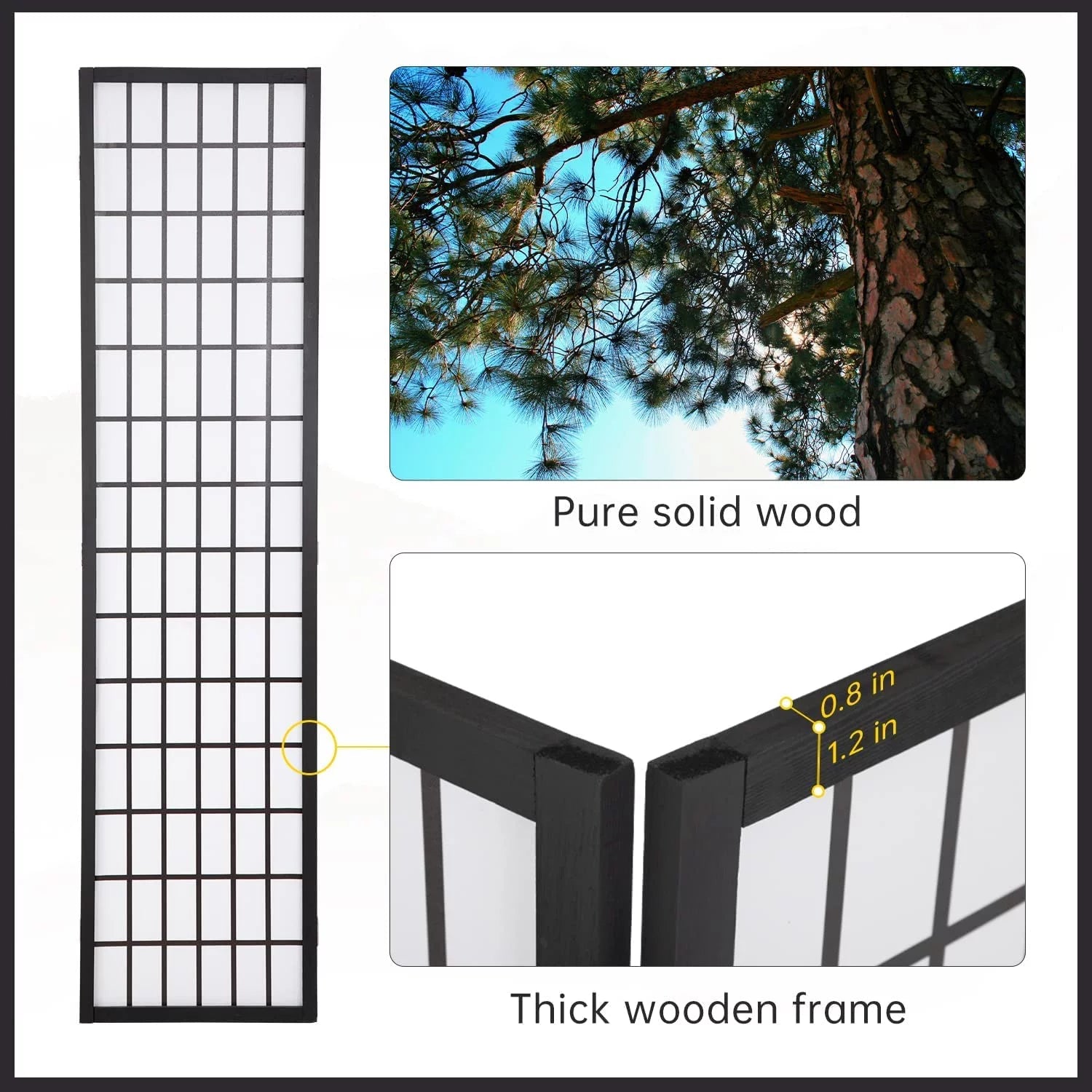 4 Panel Wood Room Divider Folding Privacy Screen 71" Tall Portable Partition S9377