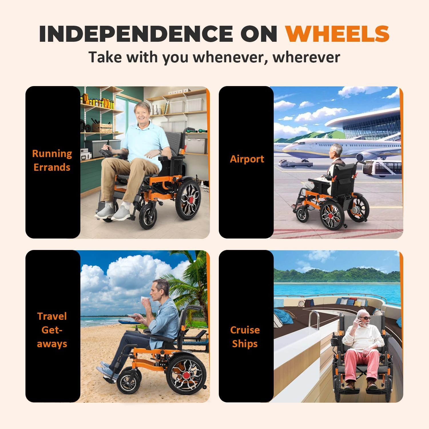 Foldable Electric Wheelchair for Adults, 21in Wide, 500W All Terrain N436