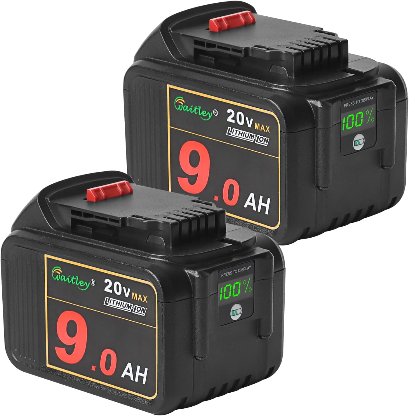waitley 2 Pack 20V 9.0Ah DCB209 Replacement Battery Compatible with DCB200 20V DCD DCF DCG Series Cordless Power Tools with LED Indicator