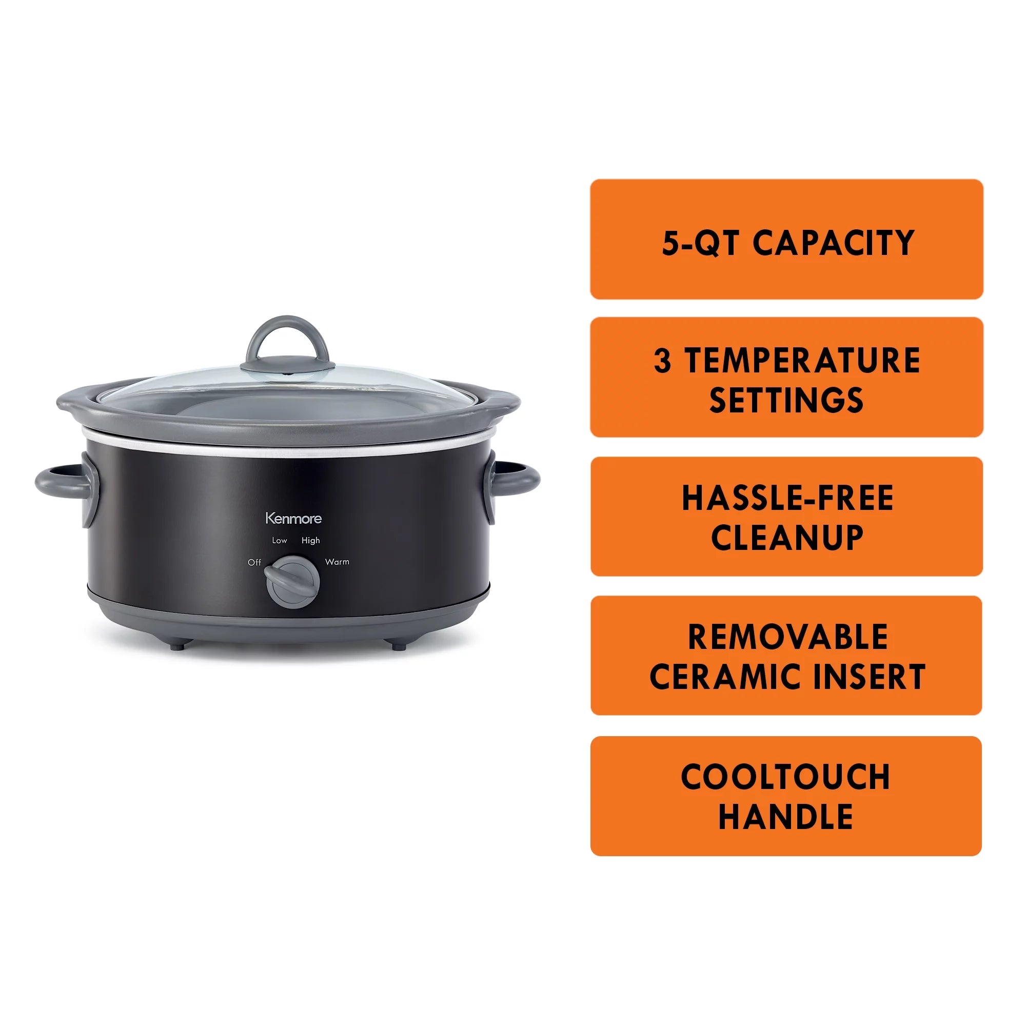 Slow Cooker 5 qt, Dial Control, Black V2829