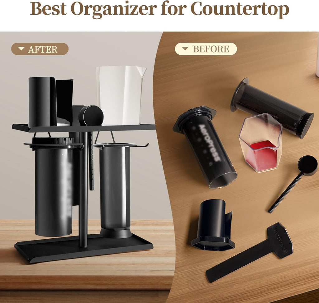 Metal Coffee Caddy Stand for AeroPress and Accessories, Black Y762