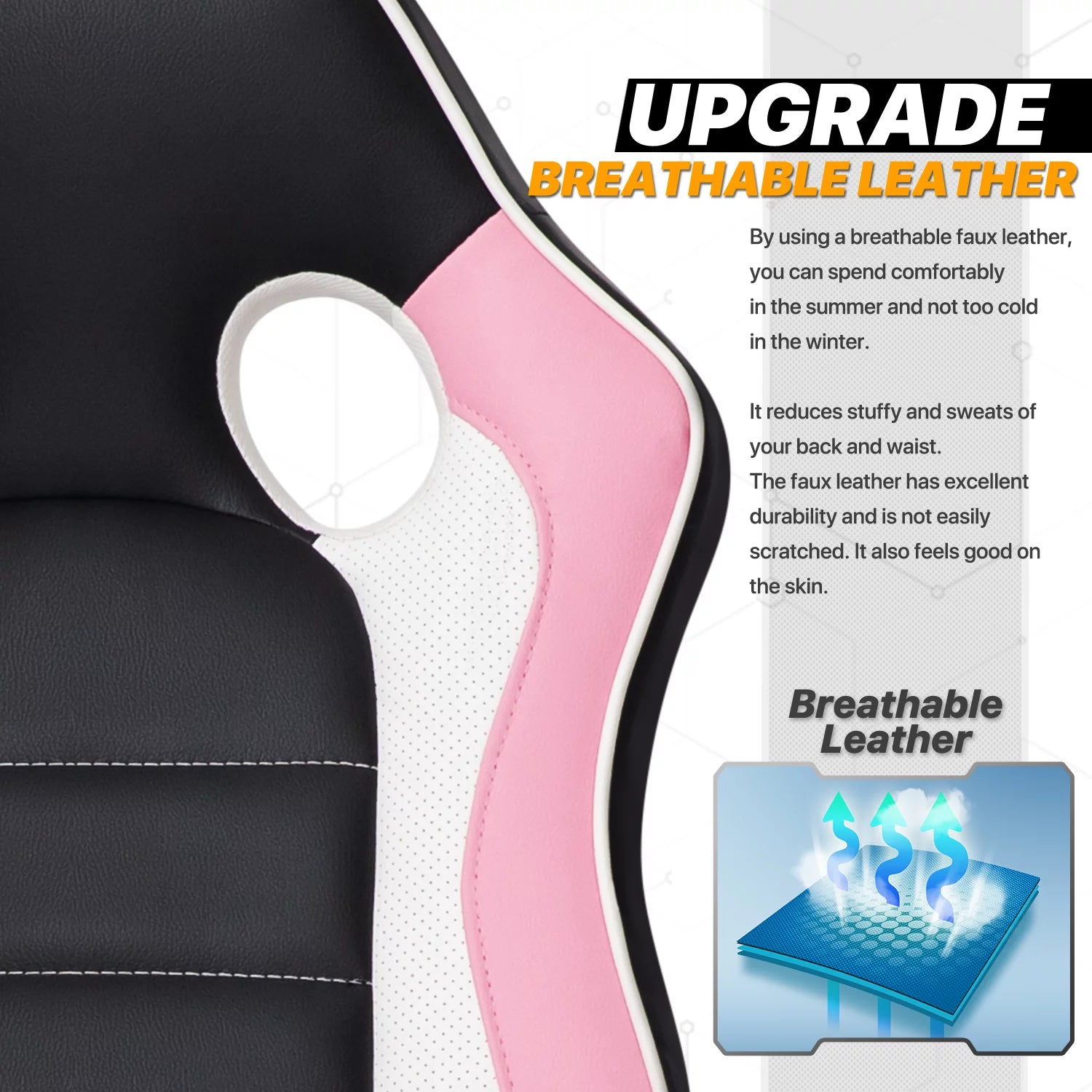PU Leather Gaming Chair with Flip-Up Arms, Black/Pink J799741