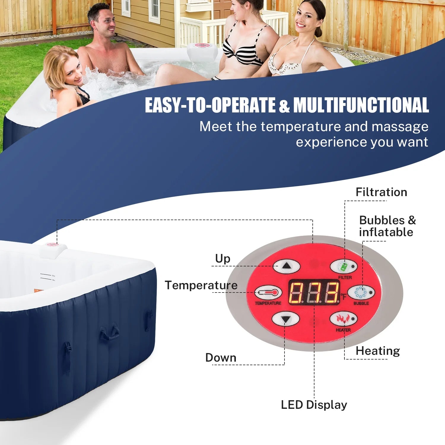Inflatable Hot Tub for 6 Person, Portable Spa with Cover and Storage Bag U7248