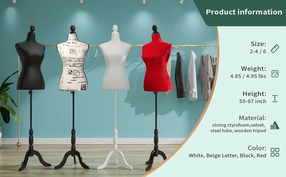 Dress Form Mannequin Body Torso with Wooden Tripod Base Stand Y5677