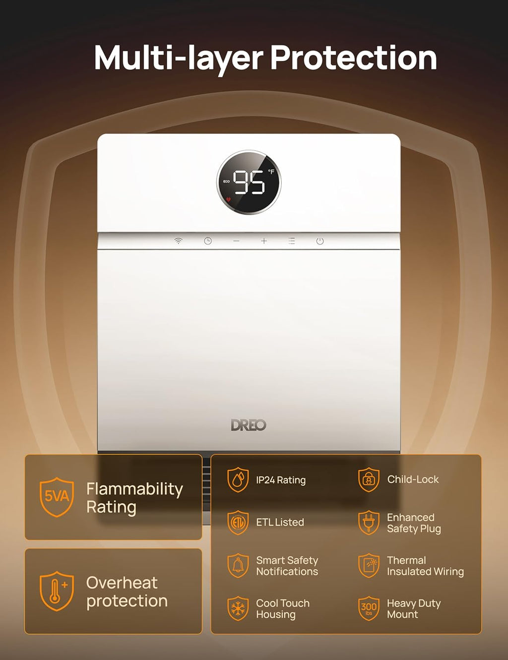 Smart Wall Heater, Electric PTC Space Heater for Indoor Use, Oscillation, Thermostat, Remote Control, Timer Q29038