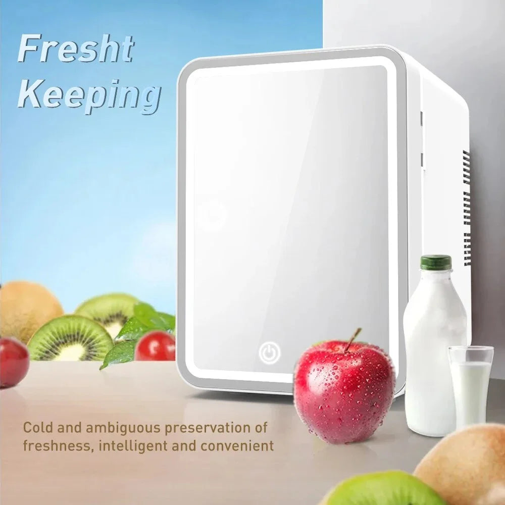 Mini Fridge with Dimmable LED Light Mirror, 4L Portable Cooler and Warmer for Cosmetics and Skincare Y87251