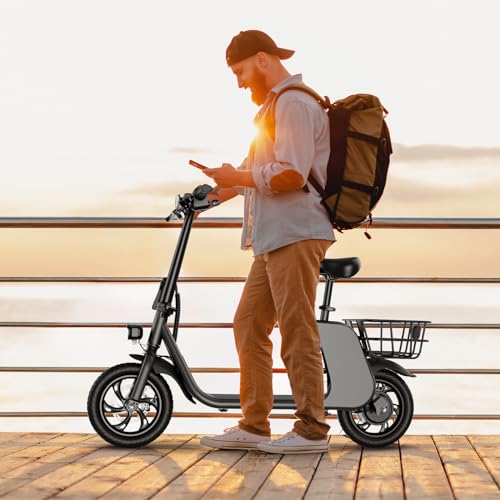 Foldable Electric Scooter for Adults with Seat and Basket N2591
