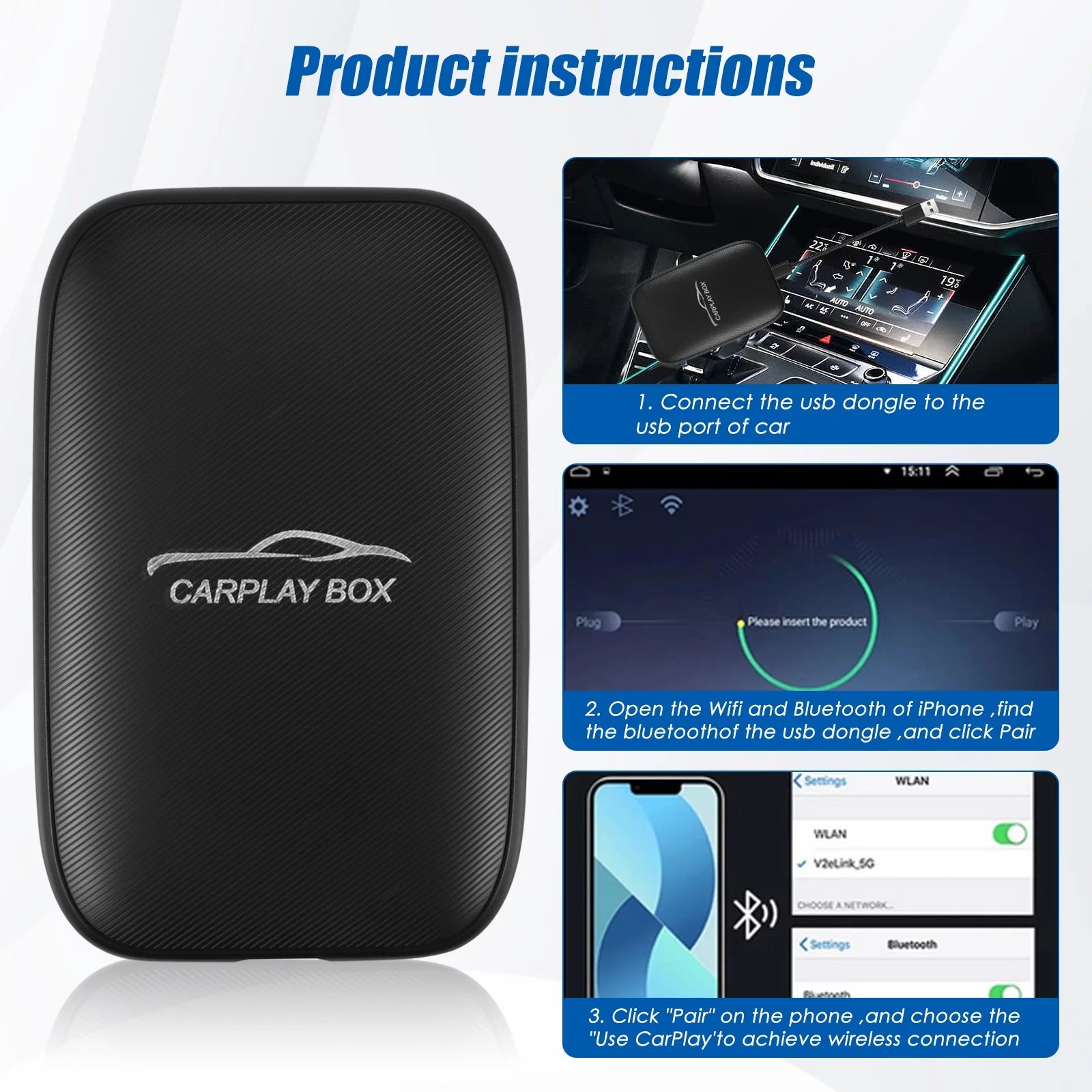 Wireless CarPlay Android Auto Multimedia Video Dongle for Cars M821722