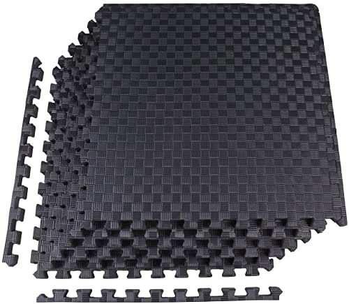1" Thick EVA Interlocking Foam Gym Flooring Mat, 6 Tiles, Black M5857