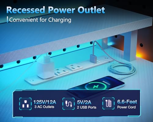 Gaming Desk with USB Charging Ports and LED Light T9380