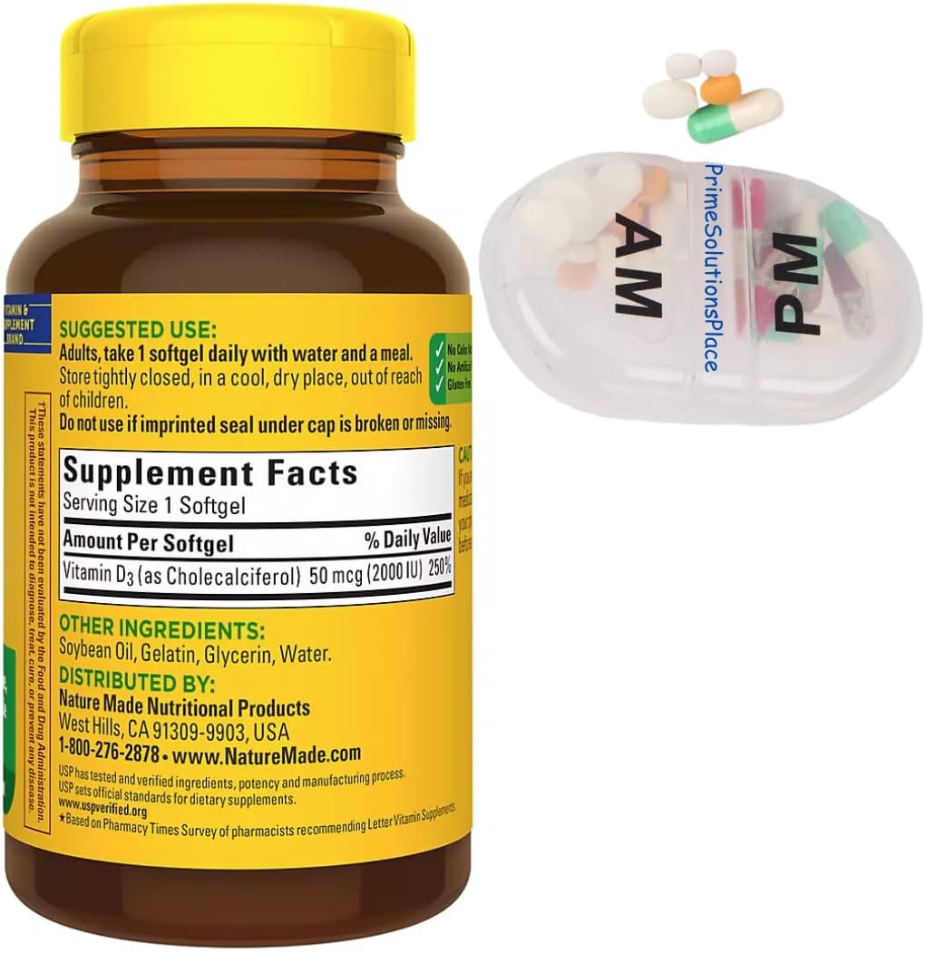 Vitamin D3 2000 IU Softgels, 320 Day Supply with Travel Pill Case I354
