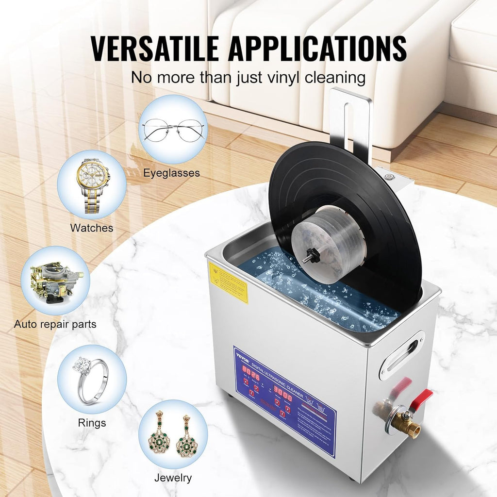 Ultrasonic Vinyl Record Cleaner, 6L, 180W with Drying Rack I690454