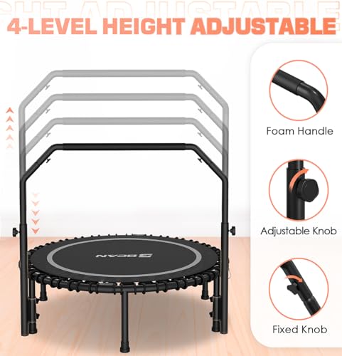 Foldable Mini Trampoline with Adjustable Foam Handle for Indoor Workout M8038