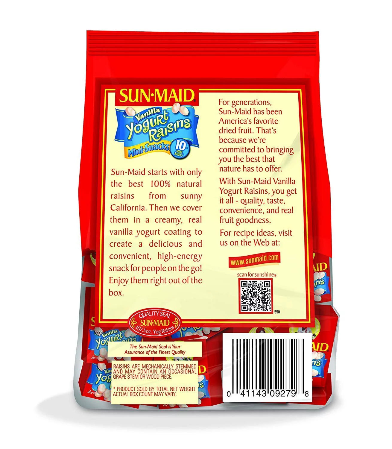 Vanilla Yogurt Covered Raisins Mini Snack Packs, 0.5 oz, 10 ct, Pack of 2 D156702